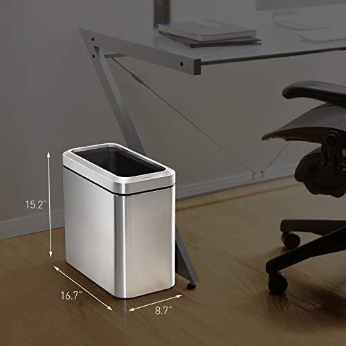 simplehuman 25L/6.6 Gal Slim Open Trash Can - Heavy Duty Stainless Steel, ADA Compliant, Brushed Finish, Space-Saving Design
