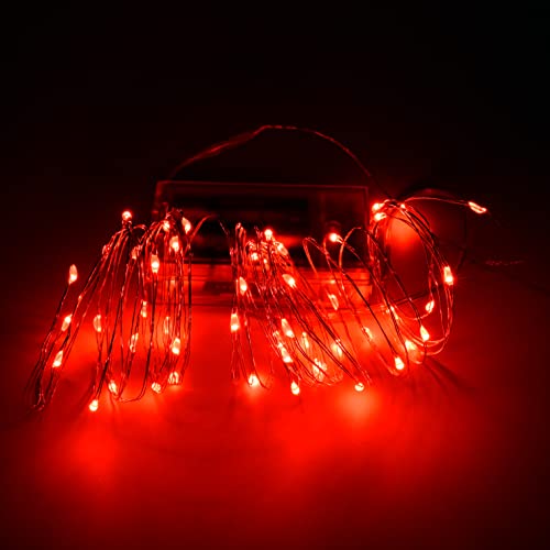 Christmas Lights Battery Operated, 16Ft Christmas Lights Battery Operated with 8 Flashing Modes and 8 Hours On 16 Hours Off Timer(Red,1 Pack)
