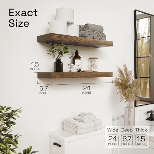 BAOBAB WORKSHOP Walnut 24 Inch Solid Wood Floating Shelves Wall Mount Set