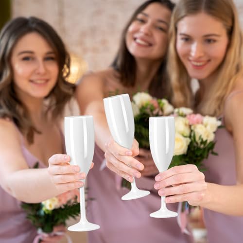 White Acrylic Champagne Flutes 5.4 OZ Unbreakable Reusable Stemmed Glasses for Christmas & Parties