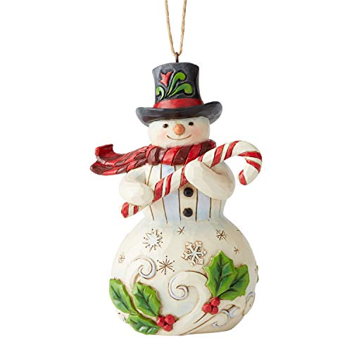 Enesco Jim Shore Heartwood Creek Snowman Ornament 4.75 Inch Candy Cane