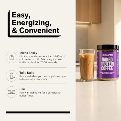 NAKED Mocha Latte Protein Coffee - Colombian Iced Keto Shake, 20g Grass-Fed Whey, Caffeine, Gluten-Free