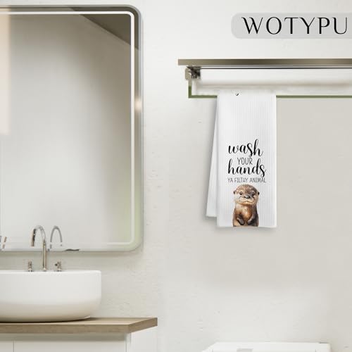 WOTYPU Sea Otter Gift Hand Towels for Bathroom - Otter Lover Decor, 16x24 Inch, Variation B