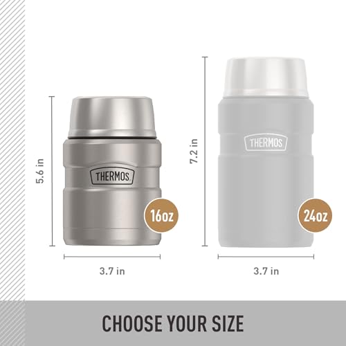 Thermos Stainless King Food Jar 16oz with Spoon - Matte Steel, Leak-Proof