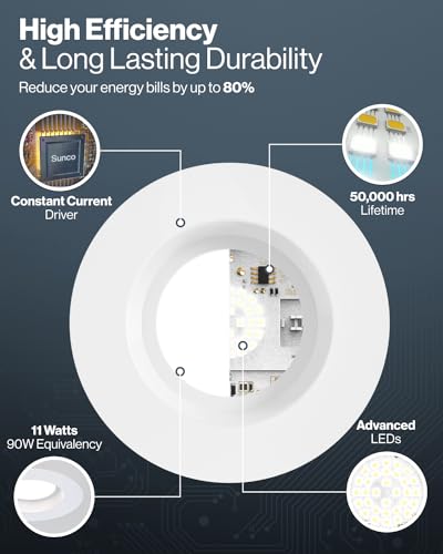 Sunco 4-Inch Recessed LED Can Lights with 5-Color CCT Switch, 11W=40W Retrofit
