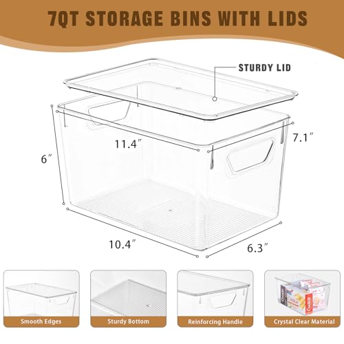 Large 12 Pack Clear Storage Bins with Lids - 7 Quart Pantry Organizers