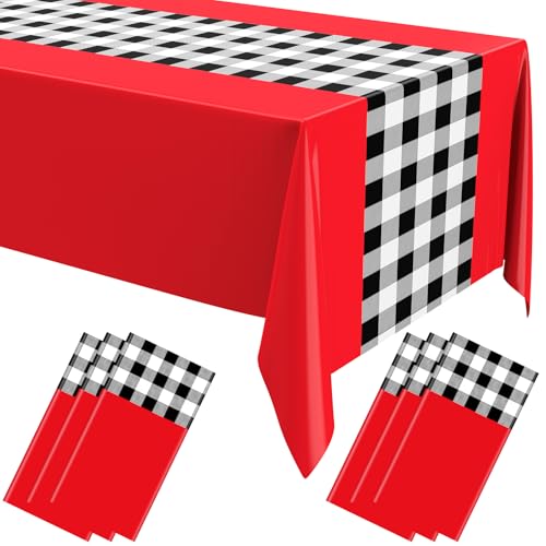 Oudain Red Gingham Checkered Table Runner 3 Pieces for Parties & Events
