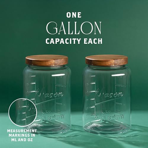 1 Gallon Glass Mason Jar with Airtight Wooden Lid - Pack of 2, Wide Mouth Food Storage Containers
