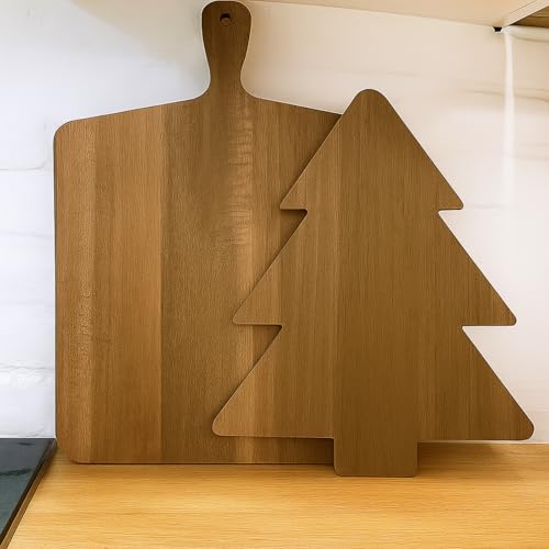 Vesici 2 Pcs Christmas Tree Cutting Board Acacia Wood – Tree & Square Charcuterie Set