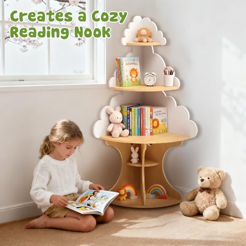 LAKNUAL Cloud Bookshelf for Kids - Space-Saving Montessori Corner Bookcase