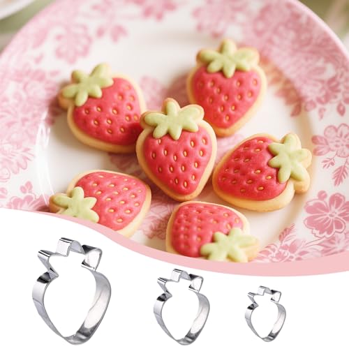 Stainless Steel Strawberry Cookie Cutter Set – 3 Piece, 1.1–3.5 Inch