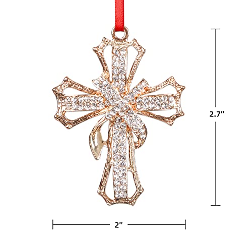 WaaHome Metal Cross Christian Christmas Ornament Gold-Silver Religious Decor