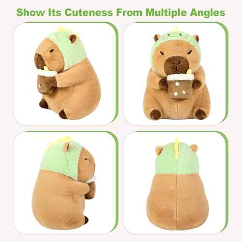 Ditucu Cute Capybara Plush Pillow Dinosaur Drinking Milk Tea Stuffed Animal Capibara Plushies Toys Gifts for Kids Brown 11 inch