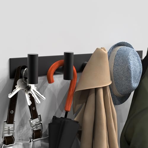 Black Wall Mount Coat and Hat Rack with 5 Hooks - 2 Pack