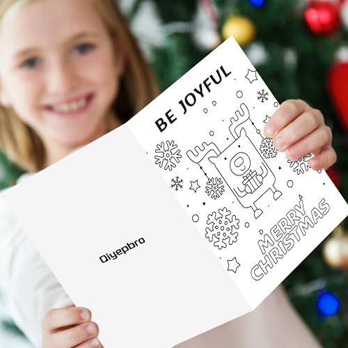 Kids Coloring Christmas Cards Set with Envelopes and Stickers - 6 Pack, Holiday DIY Holiday Crafts