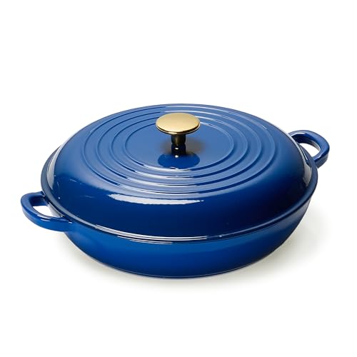 Enamel Cast Iron Dutch Oven Skillet with Lid - 3.4QT Blue Cooking Pot