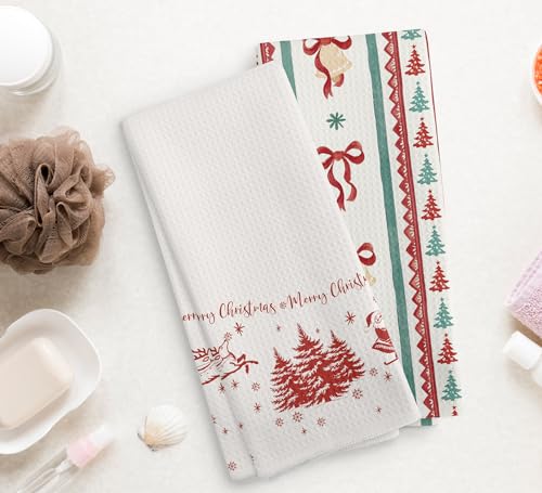 Vintage Santa Kitchen Towels Set of 2 | 16x24 inch Christmas Tea Towels