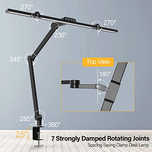 Black Led Desk Lamp with Clamp - Auto Dimming Architect Office Light, 24W Ultra Bright with Atmosphere Lighting