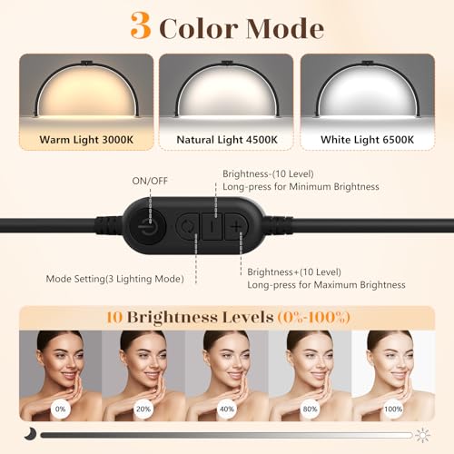 Yokilly 29 Inch Black Foldable Half Moon Nail Desk Light with 360° Phone Holder