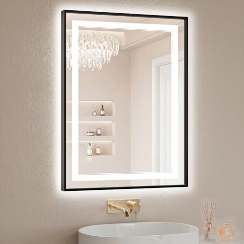 Black 24x32 Inch LED Bathroom Mirror with Lights, Anti-Fog, Dimmable & Touch Control