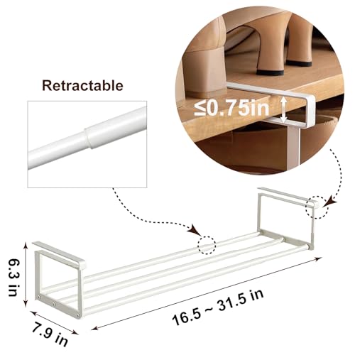 Expandable Shoe Rack Organizer - Adjustable Under Cabinet Shelf - 4 Pack White