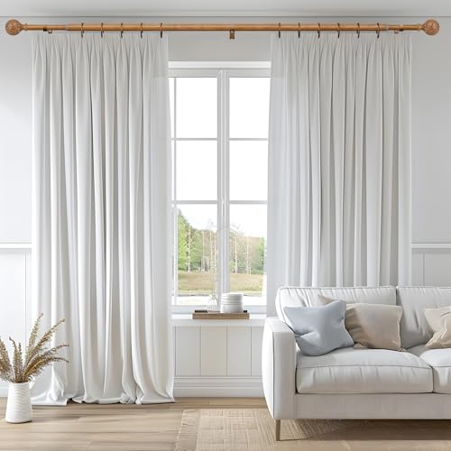 QDWIS Adjustable Wood Grain Curtain Rod Set 36-120 Inch with Leaf Finials - Wreath Branch Style