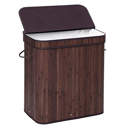 SONGMICS Bamboo Laundry Hamper with Lid & Handles, 100L Chestnut Brown