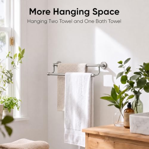 BESy Double Towel Bar Wall Mount Brushed Nickel Bathroom Towel Rack