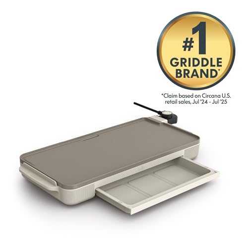Bella 10x20 Inch Ceramic Griddle with Warming Tray - Non-Toxic Oatmilk Coating