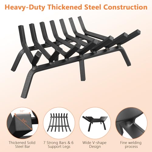 24 Inch Fireplace Grate Heavy Duty Cast Iron Log Holder with Support Legs