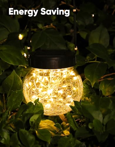 PARTPHONER 12-Pack Solar Lights Outdoor Hanging Lanterns with Cracked Glass | Warm White