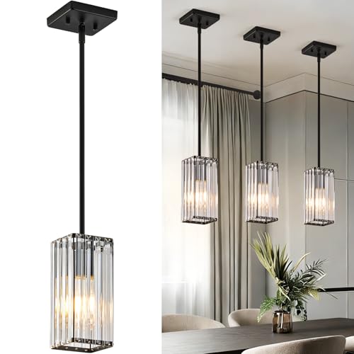 Black 3-Pack Crystal Pendant Lights for Kitchen Island Dining Room Adjustable Hanging Fixture
