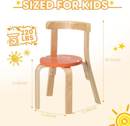 Swegrow Set of 4 Multi-Color Wooden Kids Chairs - Toddler & Preschool Stacking Furniture
