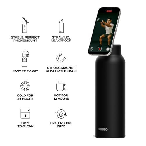 Insulated Water Bottle with Magnetic Phone Mount - 24 oz Black