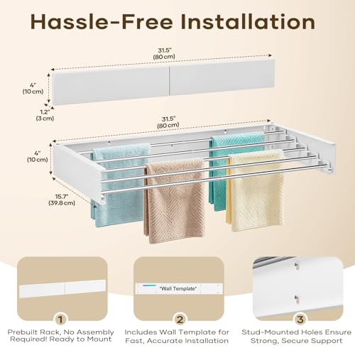 SOLVESTIS 31.6-Inch Wall Mounted Foldable Laundry Drying Rack - Stainless Steel