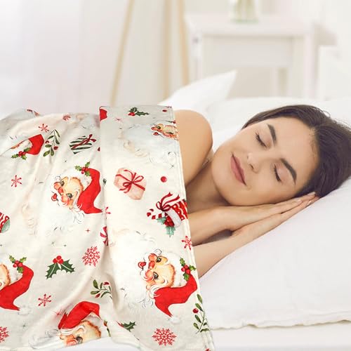 Christmas Santa Throw Blanket 50x60in - Soft Flannel Cozy Decorative Blanket