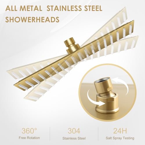 16 Inch Square Brushed Gold Rain Shower Head Ceiling Mount - All Metal Stainless Steel, Waterfall Bathroom Square Showerhead