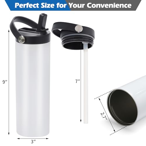 20oz Stainless Steel Sublimation Water Bottles with Flat Edge & Handle - 12 Pack