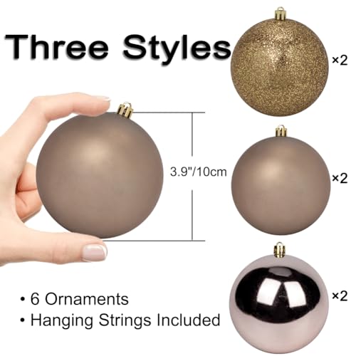 Bronze 3.94" Shatterproof Christmas Ornaments, 6 Pcs – Large Bronze Ball Xmas Decorations