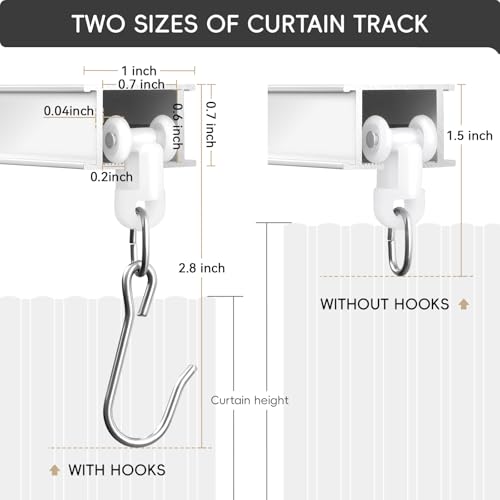 Aluminum Ceiling Curtain Track with Roller Hooks - White, 12-15ft, 1 Pack