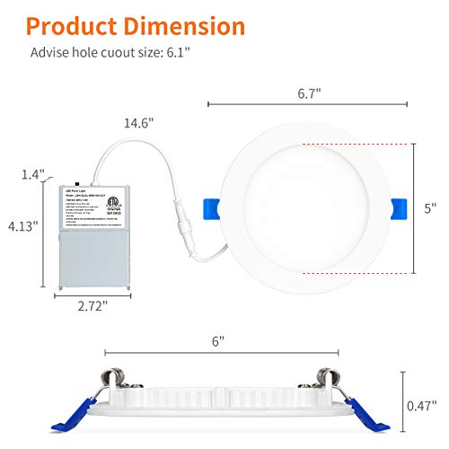 Meconard 4-Pack 6 Inch 3CCT LED Recessed Downlights Canless Wafer Ceiling Lights
