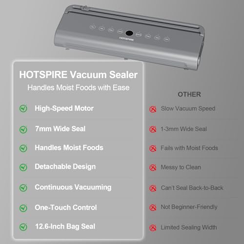 Food Vacuum Sealer Machine with 50 Bags - Powerful Continuous Seal for Kitchen Storage