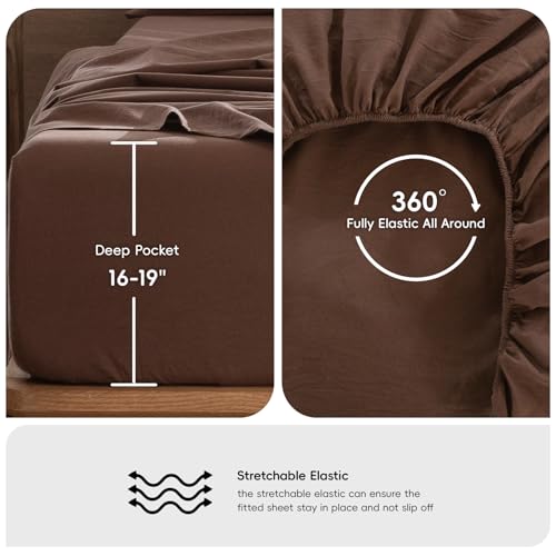 Cocoa Brown MooMee King Size Washed Cotton Sheet Set - Extra Deep Pocket 4 Pieces