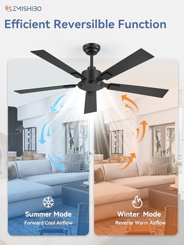 52 Inch Ceiling Fan Black No Light - High 3713 CFM, Reversible Quiet Motor, Remote Control, Adjustable Downrod