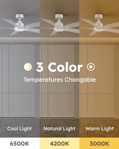52 Inch White Ceiling Fan with Lights & Remote - Downrod Version, ETL Listed