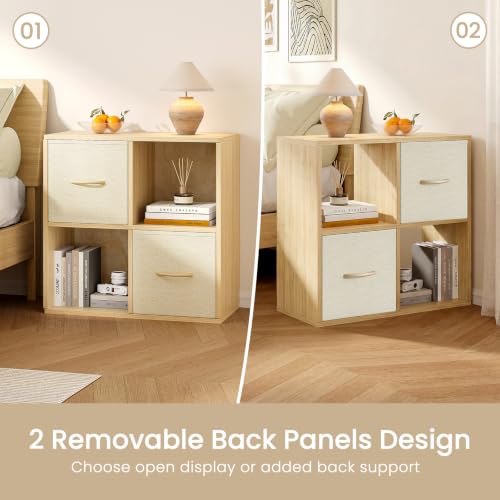4 Cube Storage Organizer with 2 Bins - Solid Wood Cube Shelf for Bedroom, Living Room, Office - Variation of THIS listing