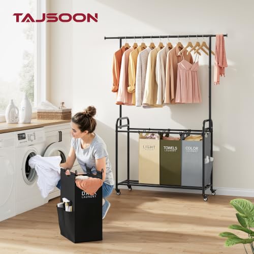 Laundry Sorter Cart with Hanging Clothes Rack - 4 Colors and 4 Bags