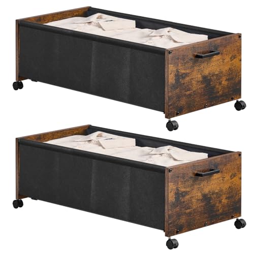 Rustic Brown 90L Under Bed Storage with Wheels - Space Saving Tall Organizer