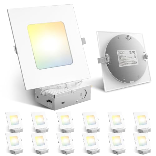 12 Pack 6 Inch Square LED Recessed Ceiling Lights - Ultra-Thin 5CCT