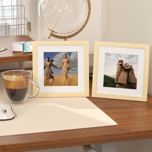 7x7 Picture Frame Wood Grain, Wooden Matted 5x5 for Table
